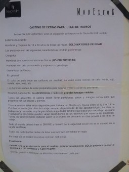 Requisitos del casting (pincha para ampliar)